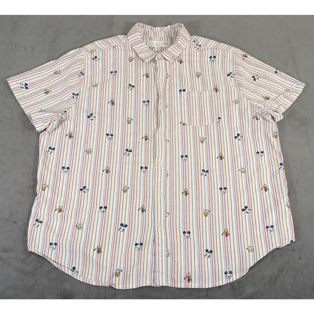 Disney Regular Men's Mickey Mouse Donald Duck Goofy Button-Down Shirt, Sz 2XL